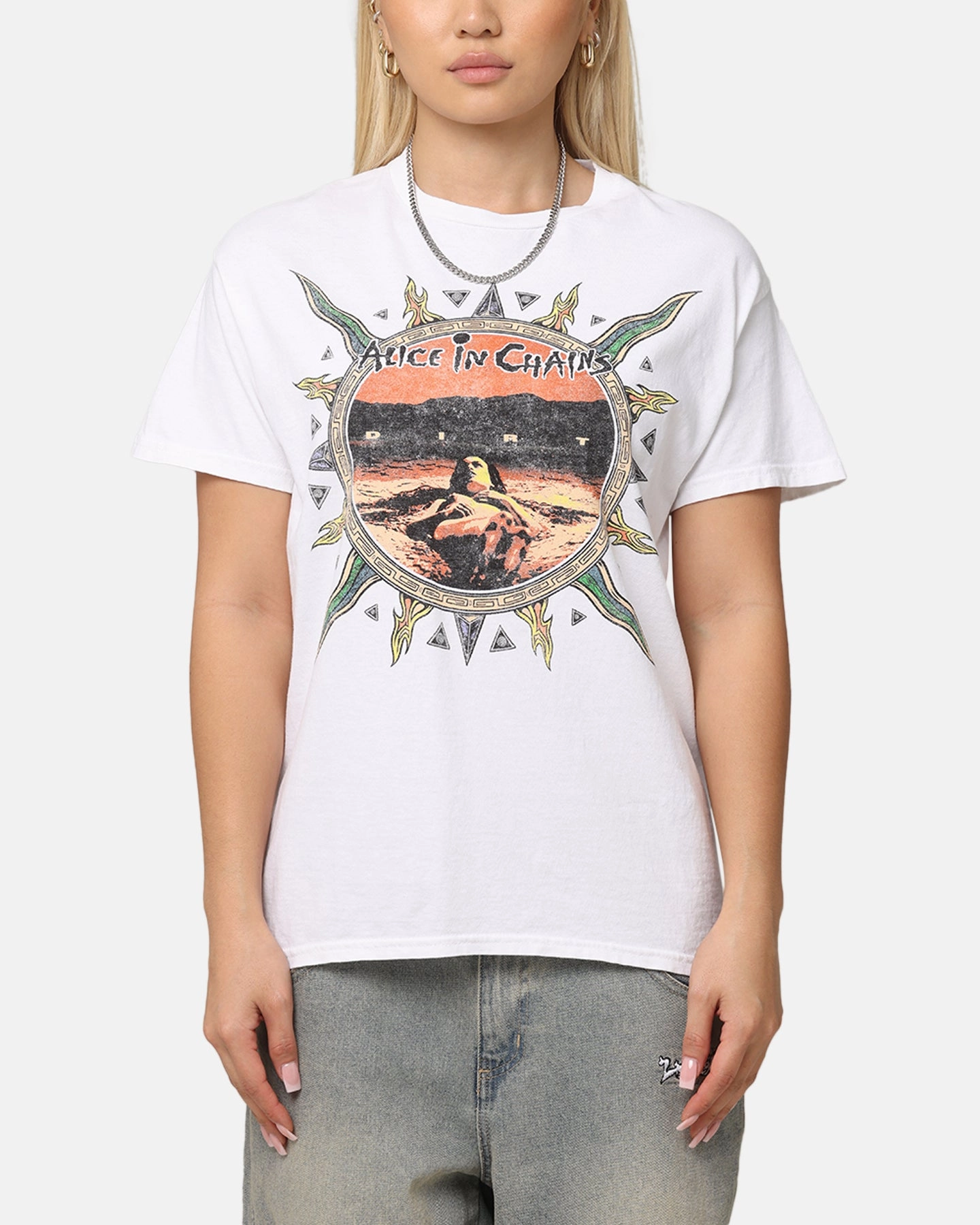 Alice In Chains Flames Vintage T-Shirt White Vintage Circular Knit Design