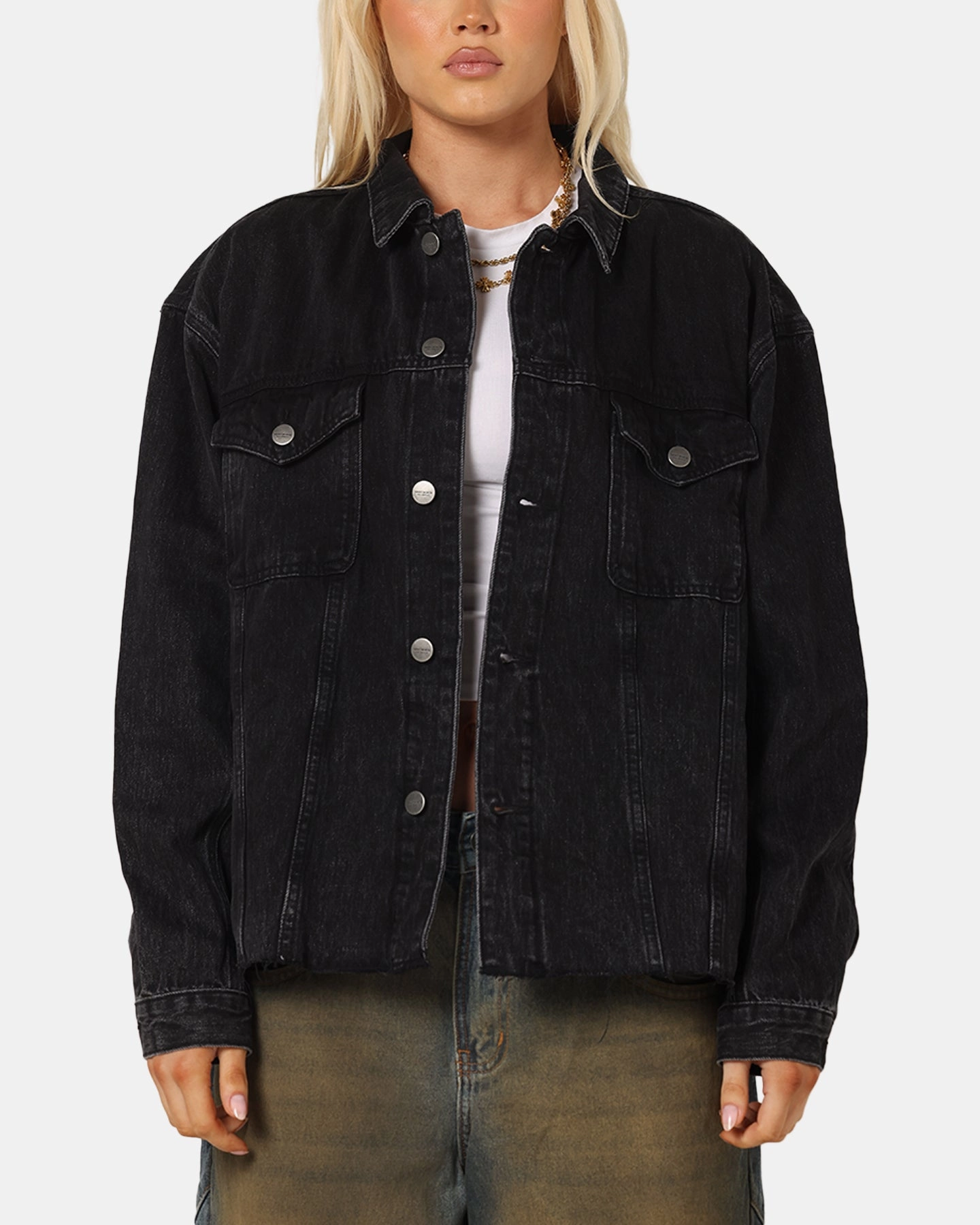 Thank Saint Morta Daggers Cutoff Denim Jacket Vintage Black