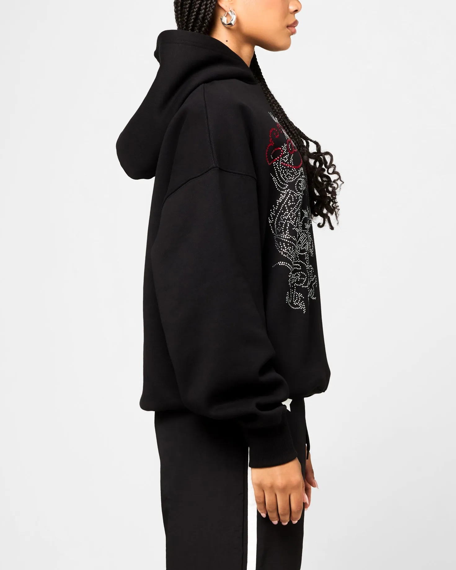 Retro Warm Insulation Ed Hardy Rhinestone Dragon Hoodie Black