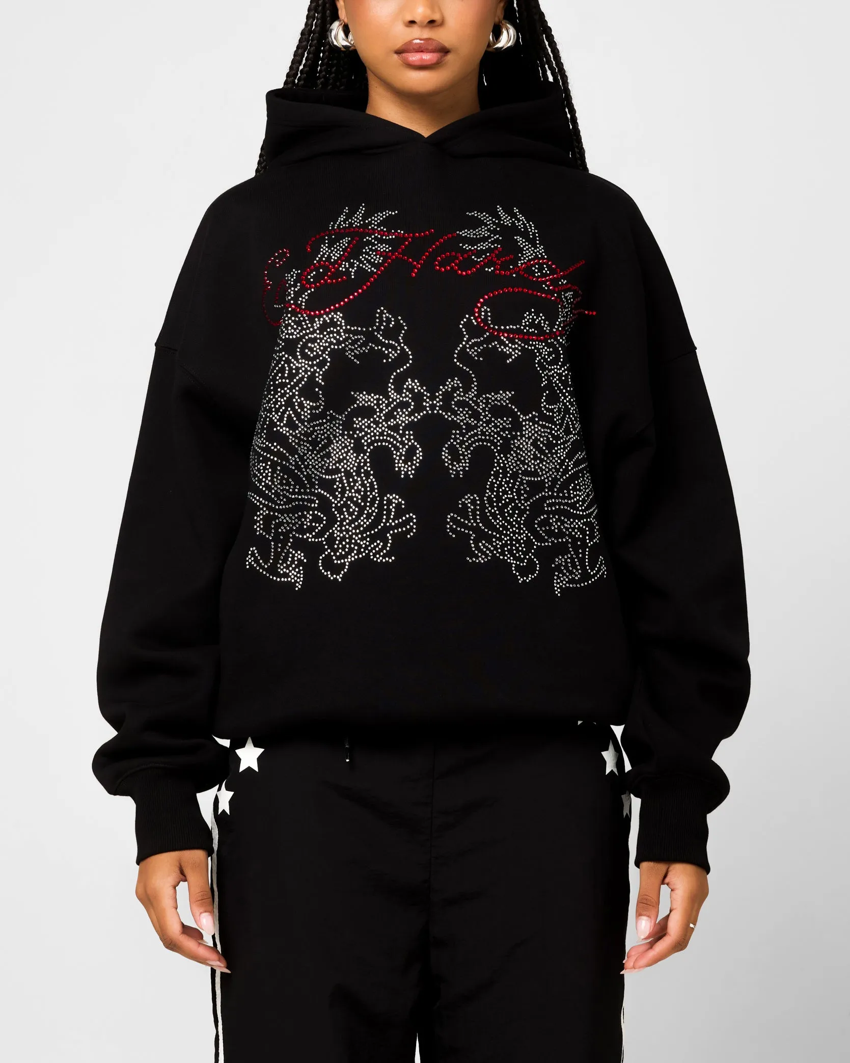 desert Noise Free Material Ed Hardy Rhinestone Dragon Hoodie Black