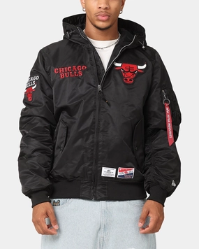New Era Chicago Bulls Alpha Industries L-2B Hooded Bomber Jacket Black Classic Anti Static Finish