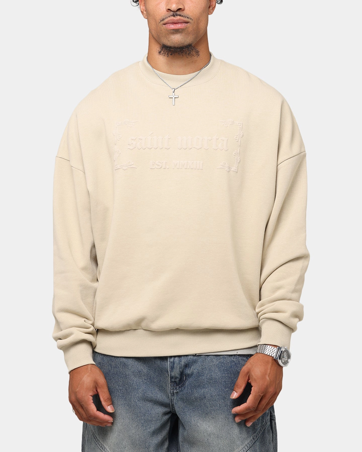 Saint Morta Repentant Heart Crewneck Stone Chilly Layer Look