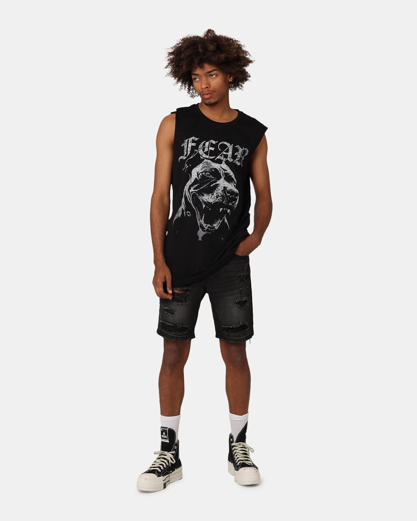 Saint Morta Fear Muscle T-Shirt Black/White Travel Light Simple Look