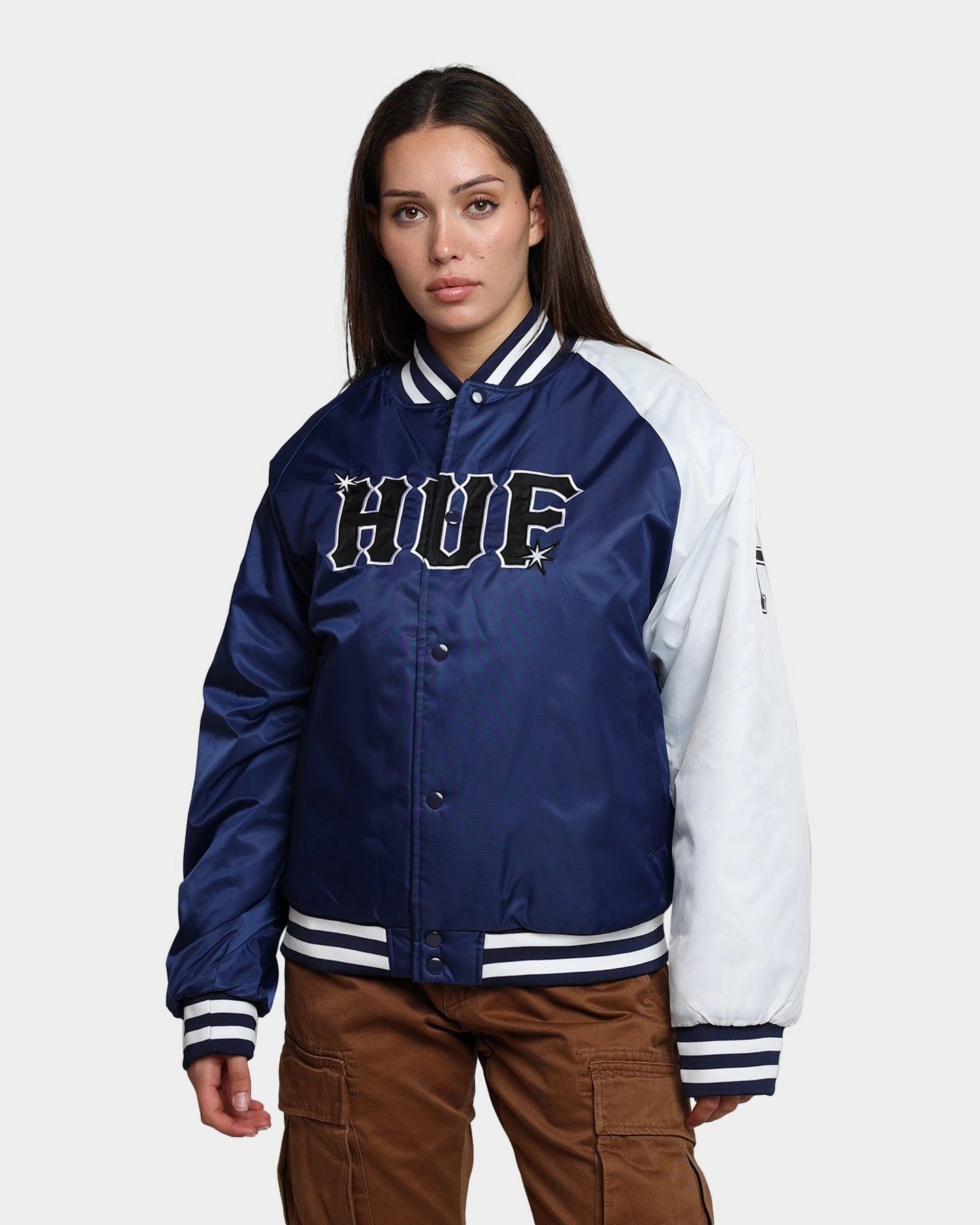 HUF Satin Baseball Jacket Navy Daily Utility Innovate