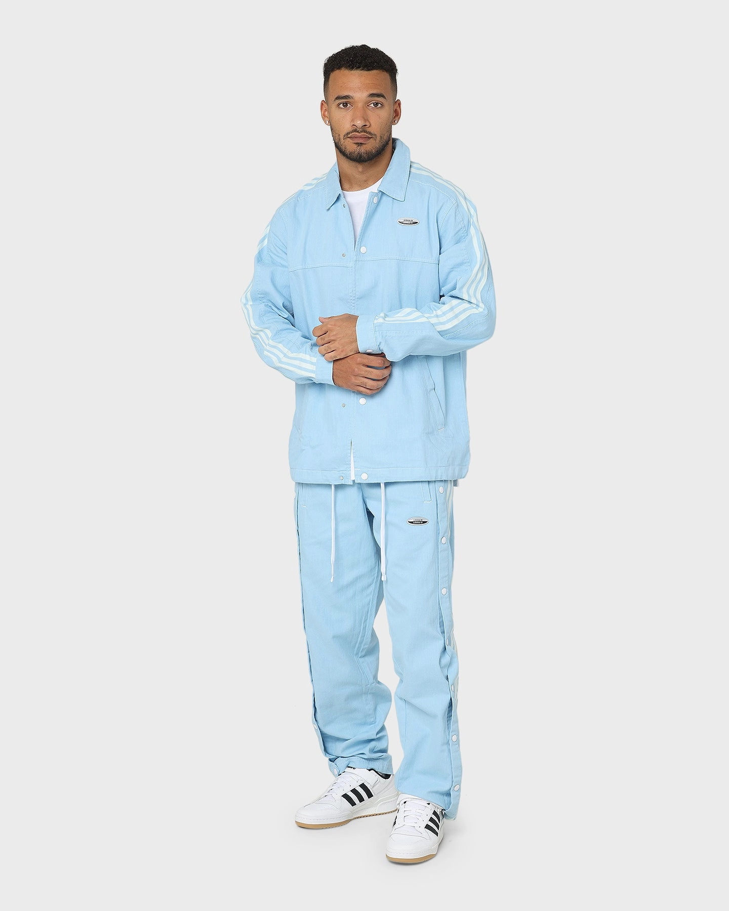 Full Length Front Zipper Adidas Denim Jacket Clear Blue