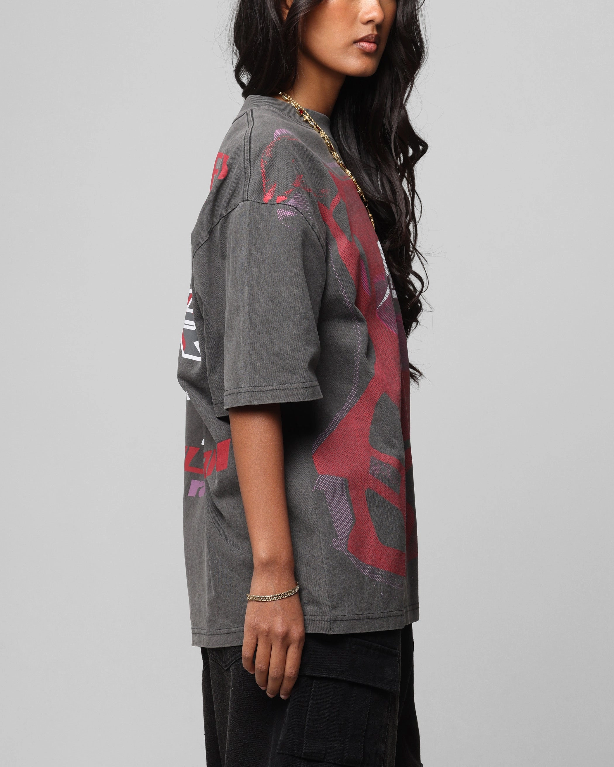 Soft Wearable Loiter Motocross Vintage T-Shirt Charcoal/Red