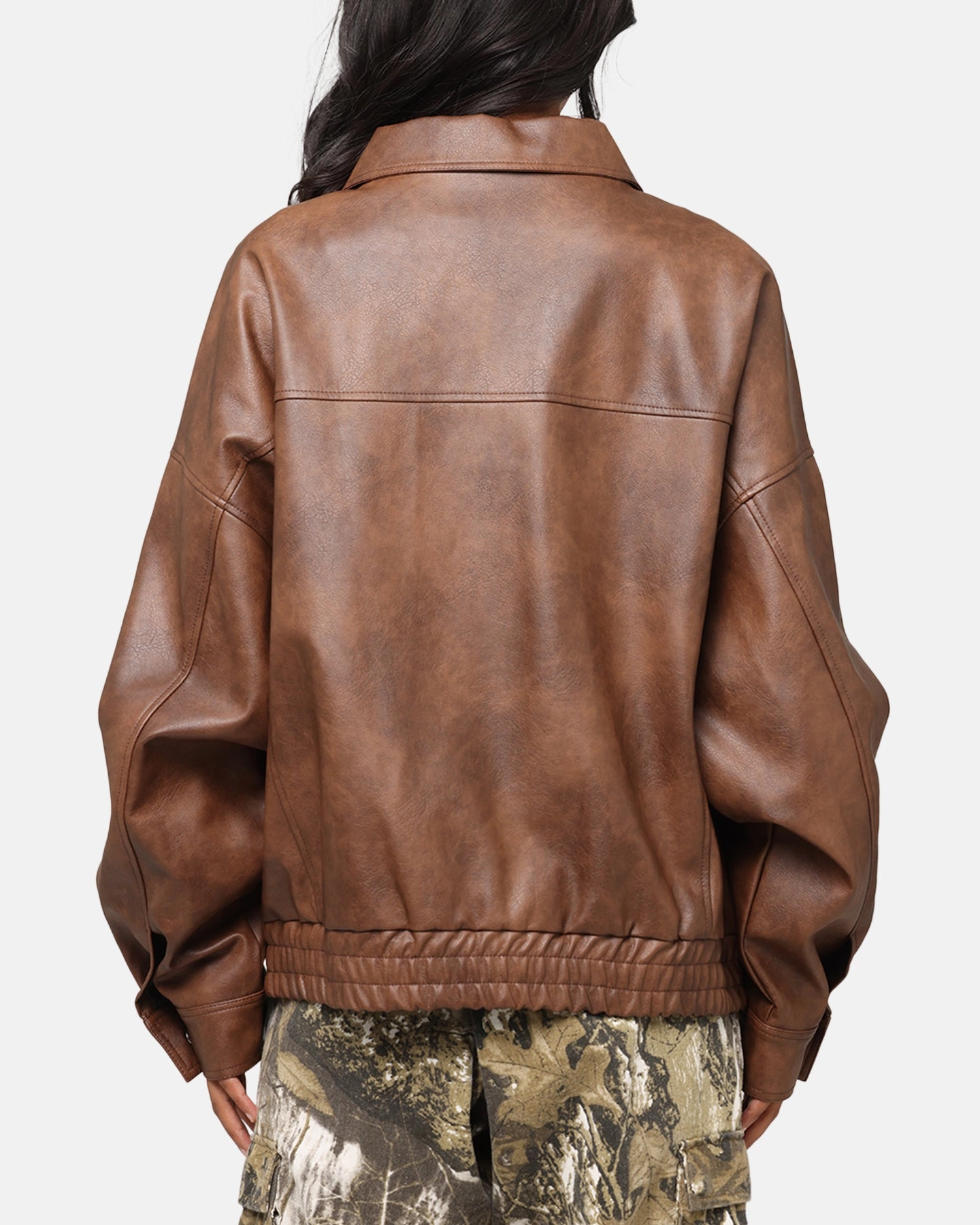 High Neck Relationship XXIII Vegan Leather Flight Jacket Brown