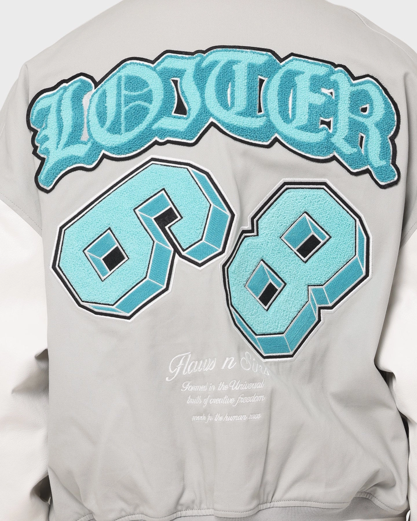 Loiter Ethereal Varsity Jacket Light Grey Elastic waist Purple