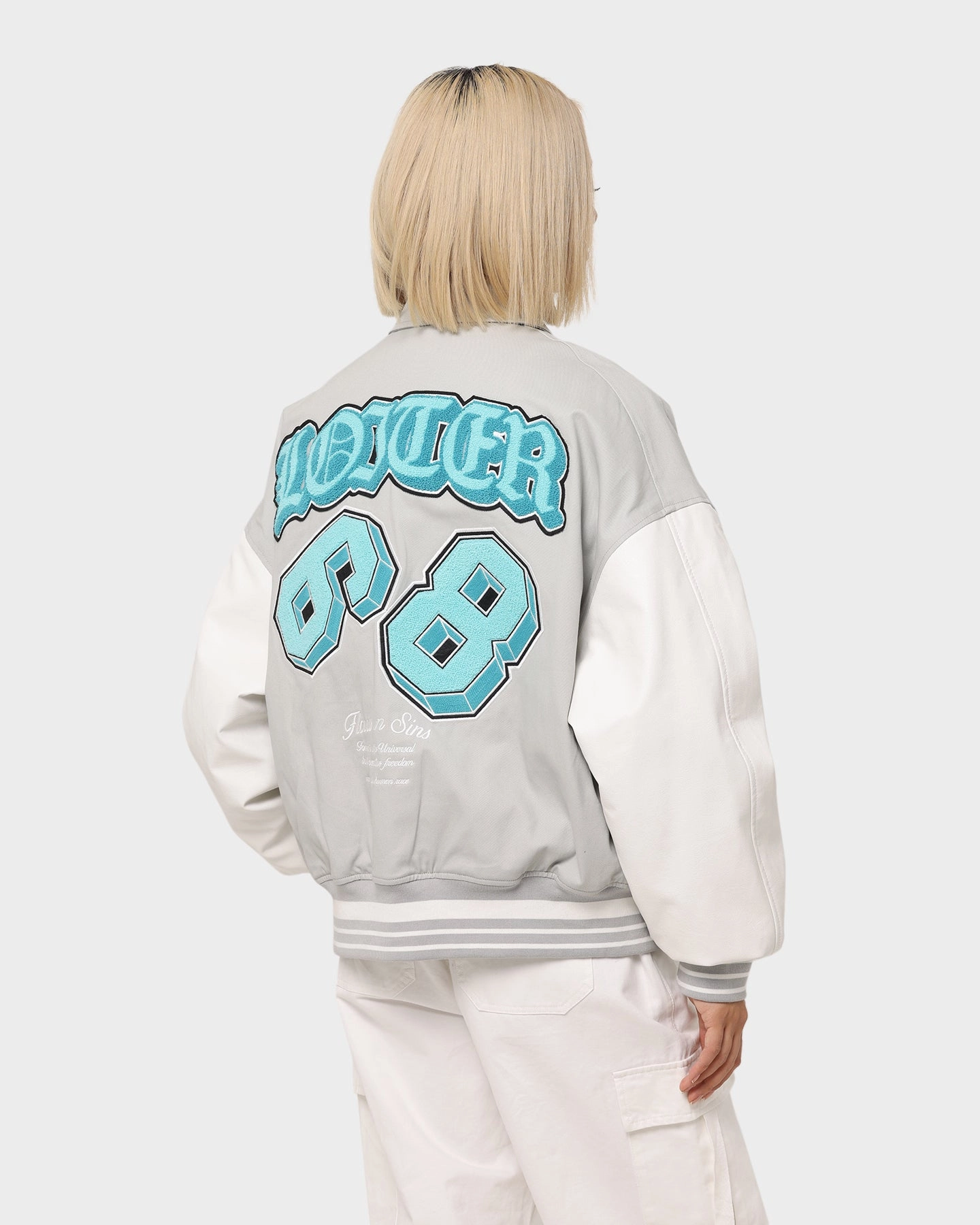 Budget Hardware Loiter Ethereal Varsity Jacket Light Grey