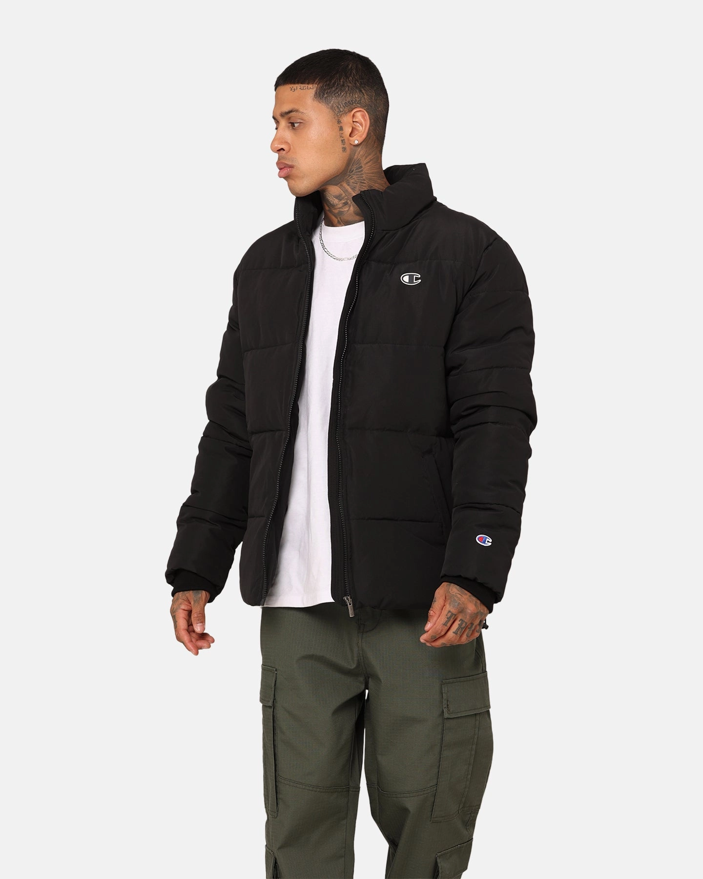 Champion Rochester Tape Puffer Jacket Black Smart Casual