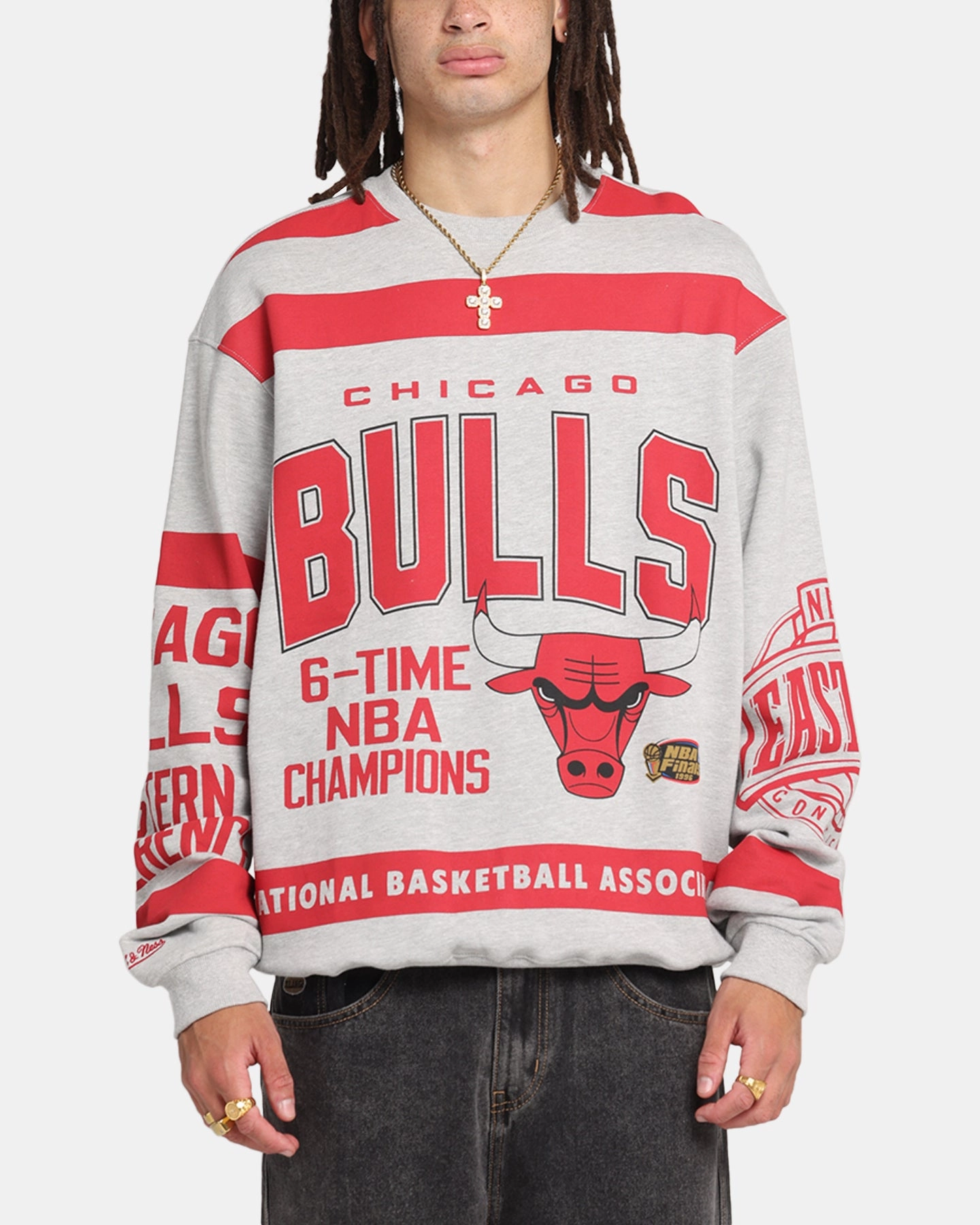 Mitchell & Ness Chicago Bulls Letterform Crewneck Grey Marle/Official Team Color Everyday Wear Perfect Knit