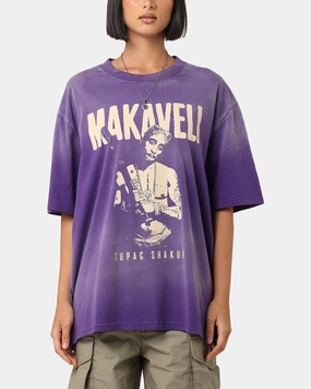 Sporty Design Practical Wear Tupac Makaveli Sunfade T-Shirt Sun Washed Blue