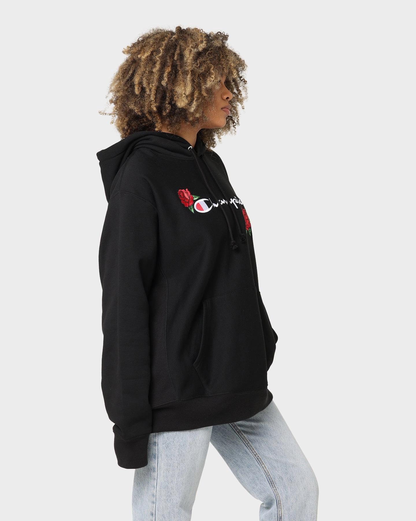 Champion Reverse Weave Roses Embroidery Hoodie Black runner Rain Safe