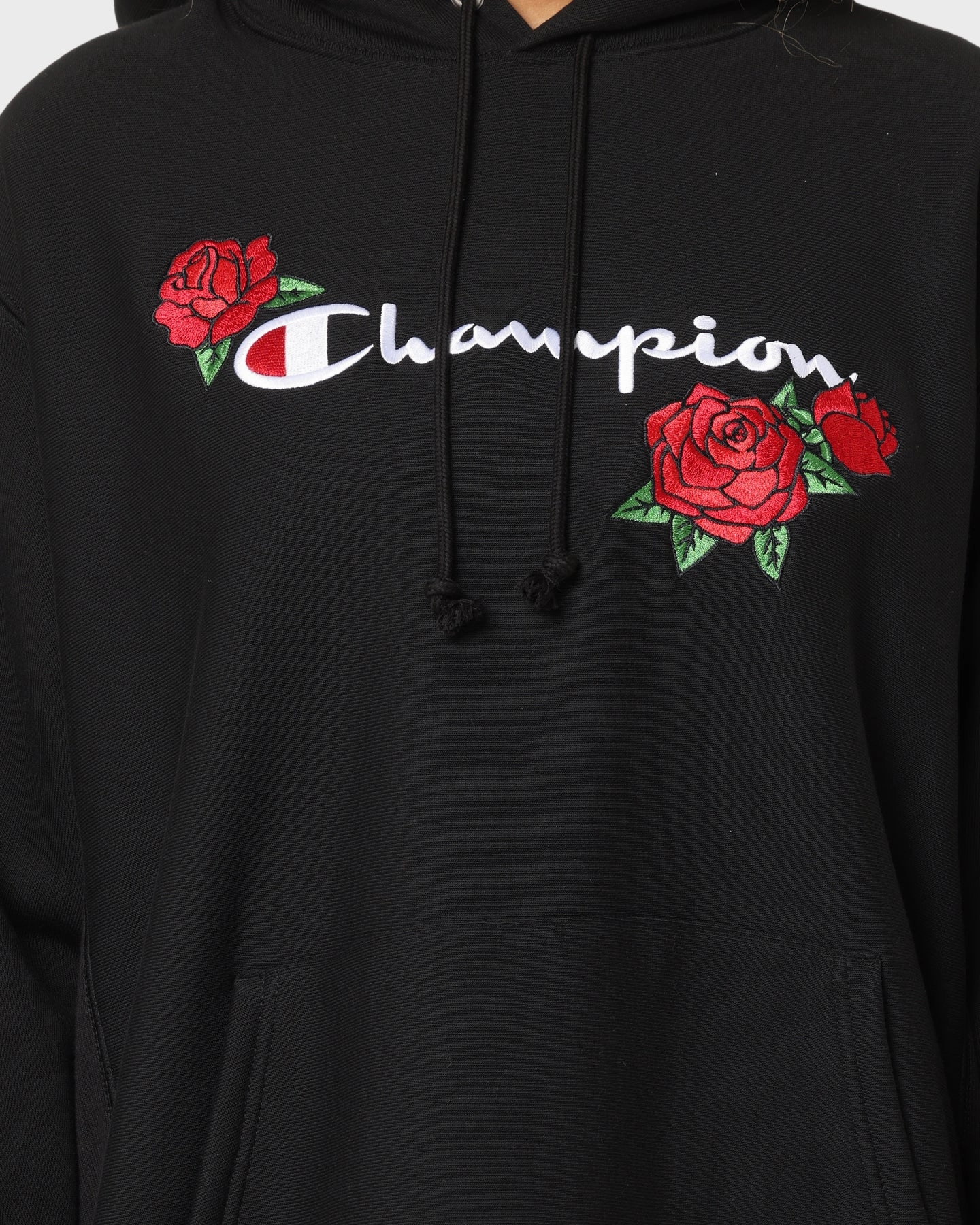 Champion Reverse Weave Roses Embroidery Hoodie Black visibility