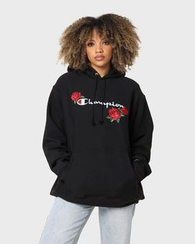 Durable Seams Champion Reverse Weave Roses Embroidery Hoodie Black