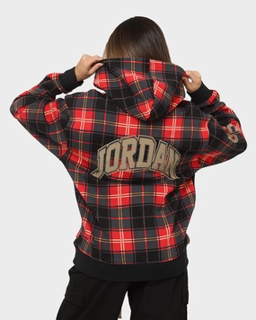 Love Jordan Essential Holiday Plaid Fleece Pullover Hoodie Fire Red