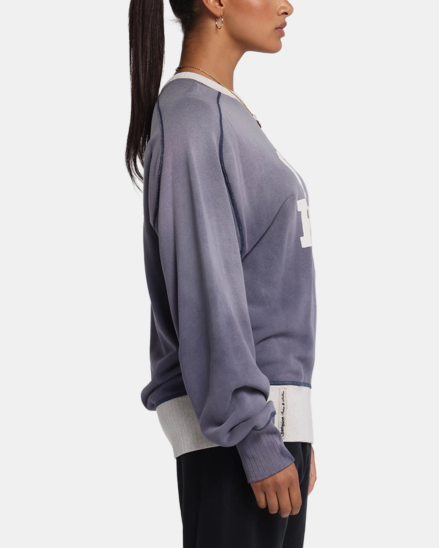 Champion 50's Saddle Crew Sweatshirt Athletic Navy Moisture wicking