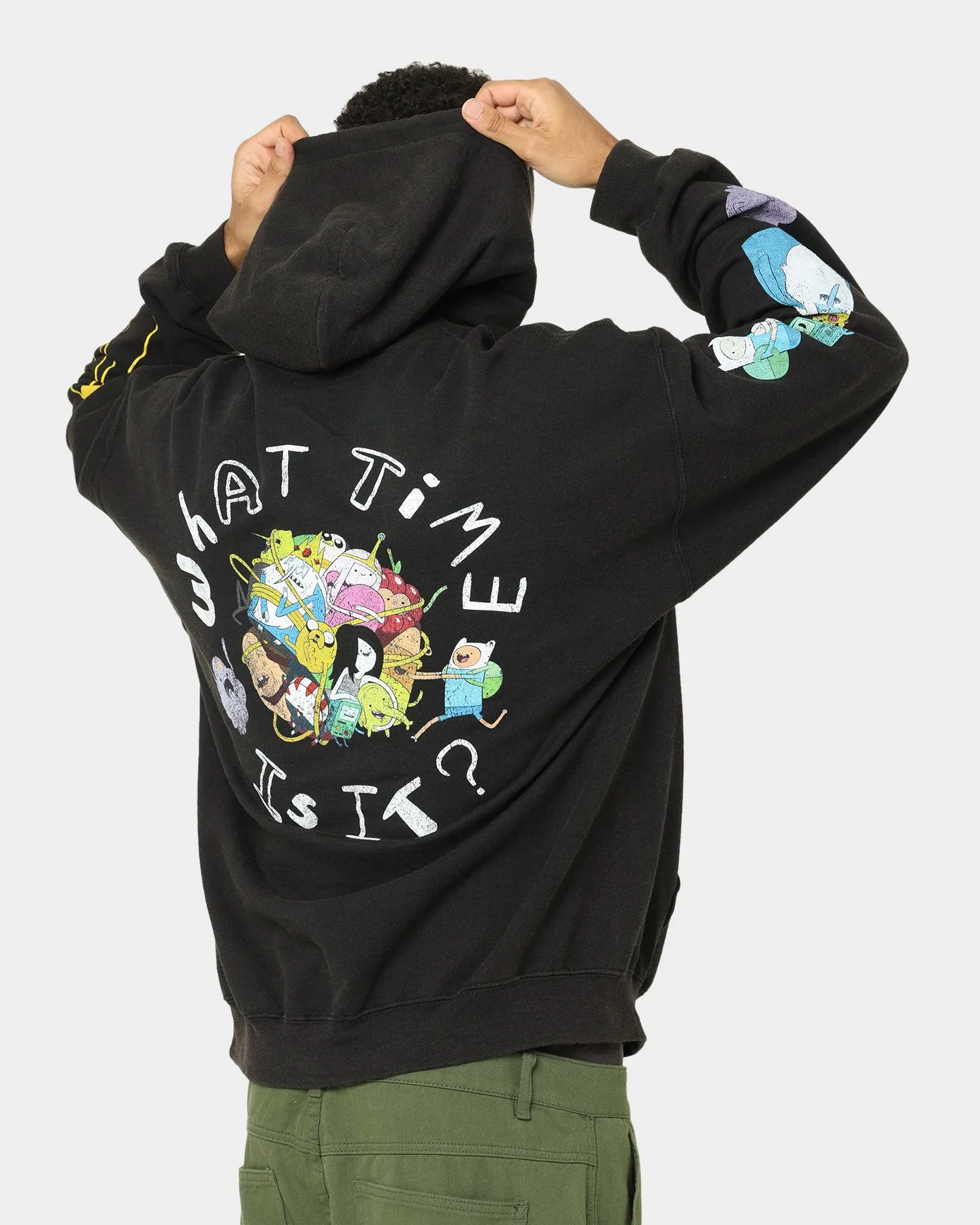 Fast Dry Idolize American Thrift X Adventure Time What Time Is It Vintage Hoodie Black Wash