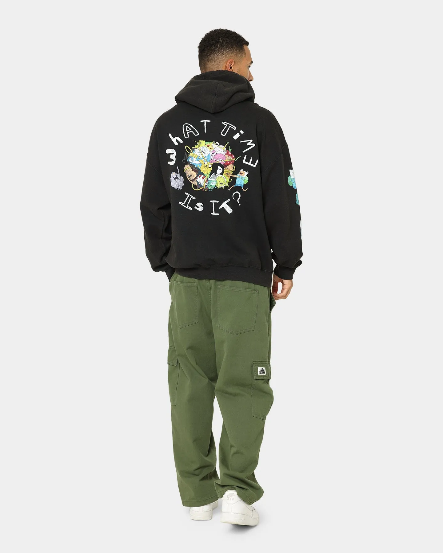 American Thrift X Adventure Time What Time Is It Vintage Hoodie Black Wash Wind Lock detachable sleeves