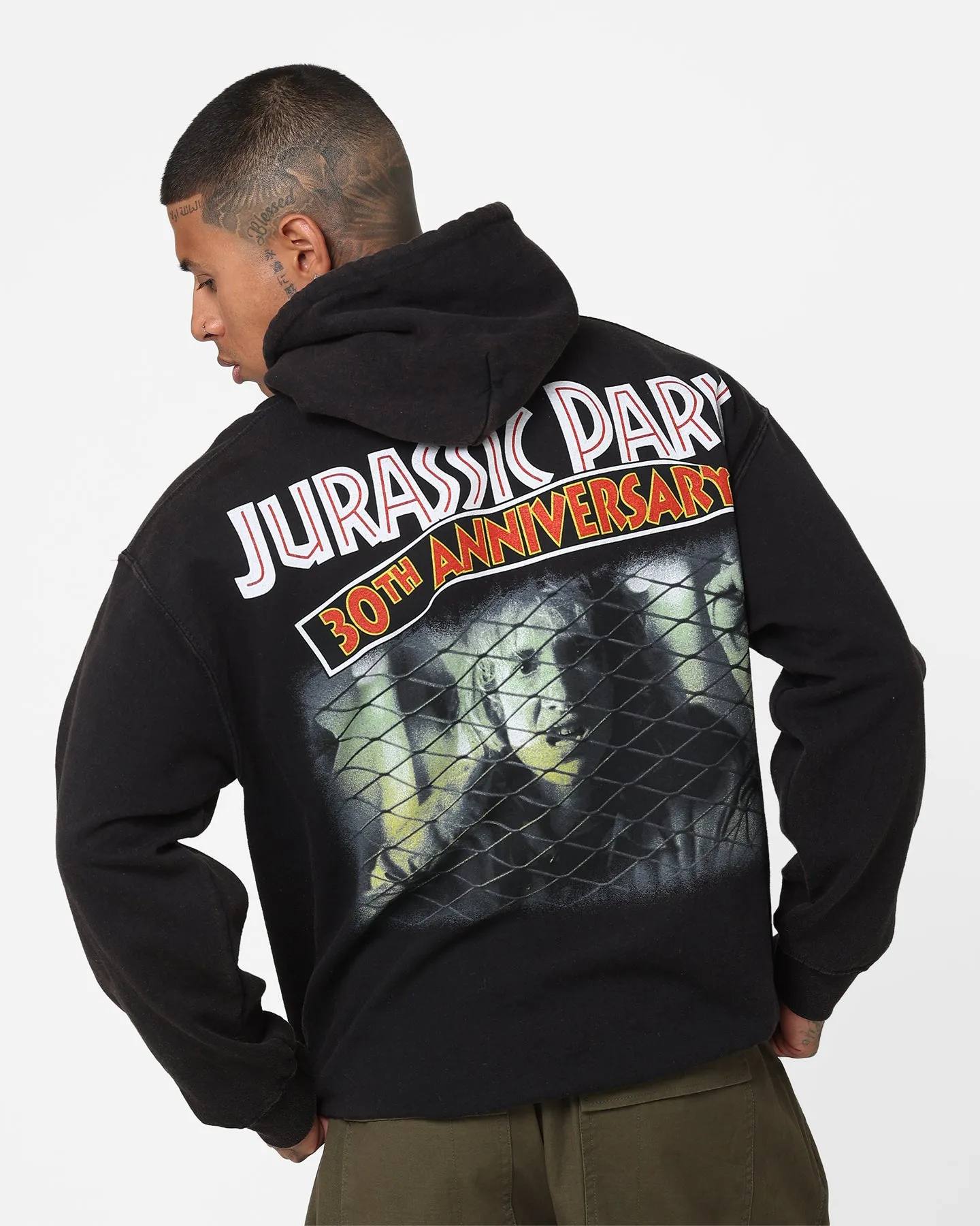 American Thrift X Jurassic Park 30th Anniversary Hoodie Black Wash Convertible Collar