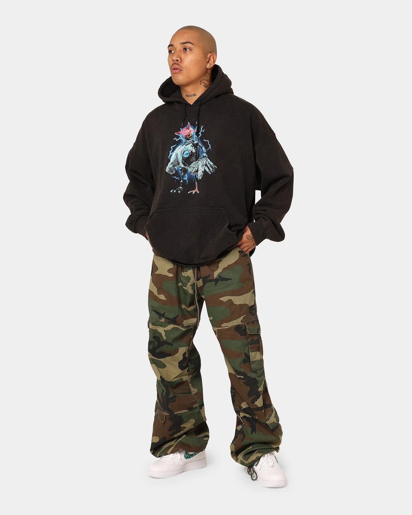 American Thrift X Robot Chicken Robot Chicken Vintage Hoodie Black Wash All Season Non Restrictive Collar