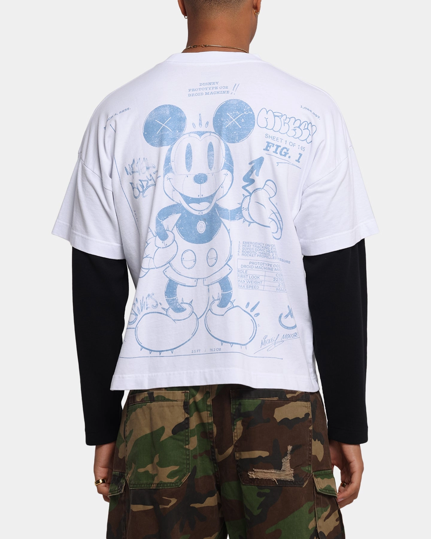 Anti Static Fabric Fashion-Forward Fit American Thrift Disney Mickey Prototype II Long Sleeve T-Shirt White