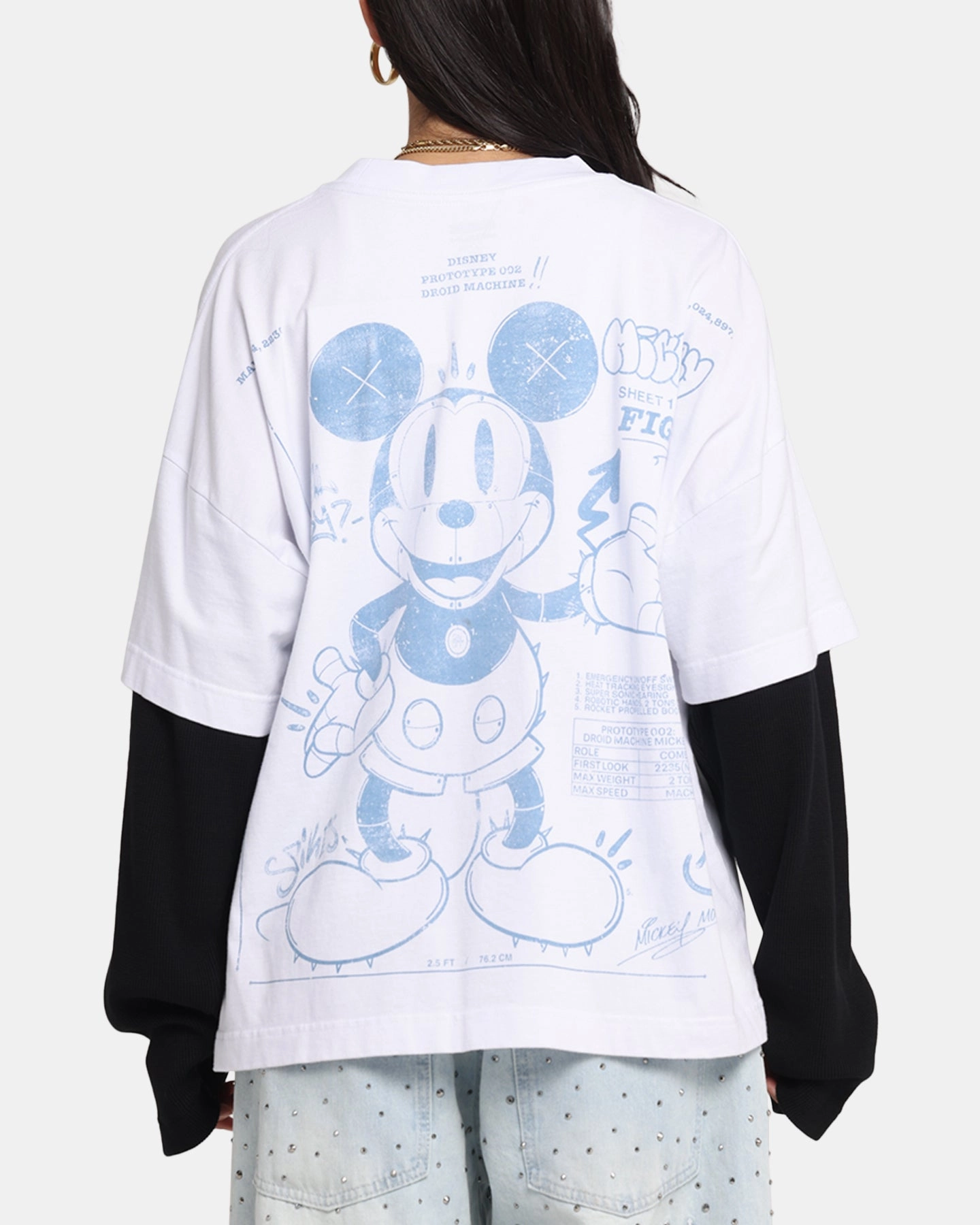 American Thrift Disney Mickey Prototype II Long Sleeve T-Shirt White Stretchable Armholes Casual All-Day
