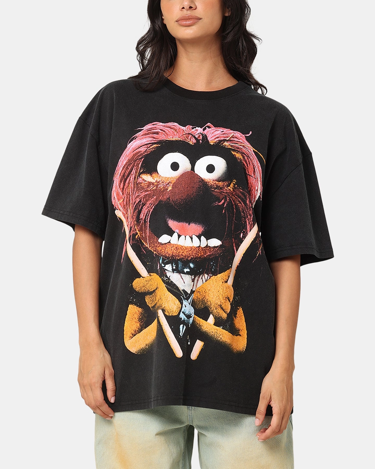 Fresh Outfit Style American Thrift Disney The Muppets Animal Heavy T-Shirt Vintage Black
