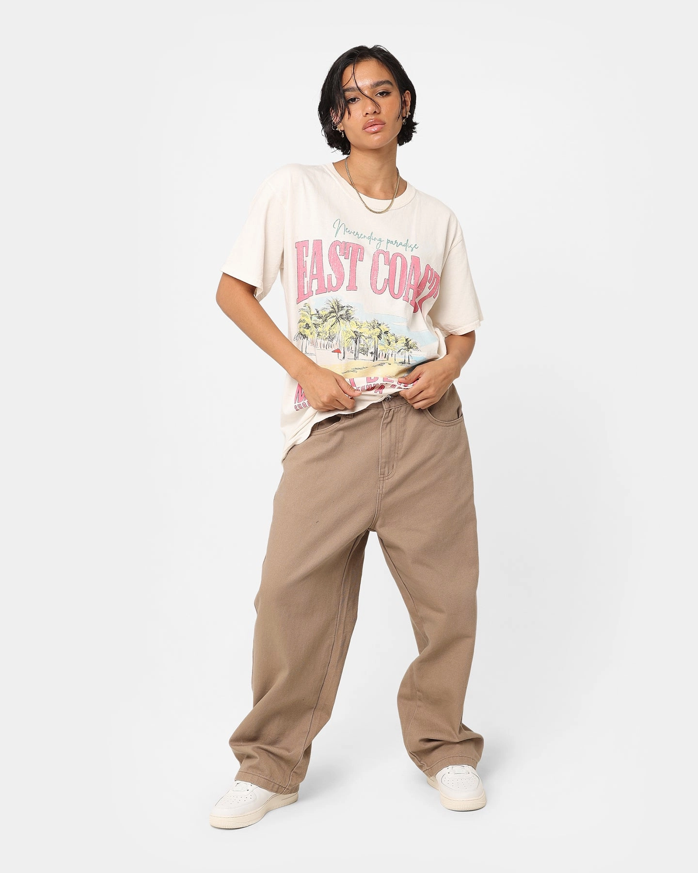 Men's masculinity Seamless Edging American Thrift Miami Beach Vintage T-Shirt Off White