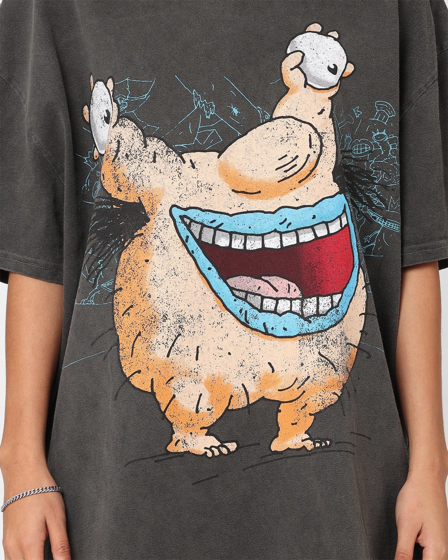 American Thrift X Aaahh!!! Real Monsters Krum Heavyweight Vintage T-Shirt Black Wash Everyday Comfort Flattering Fit