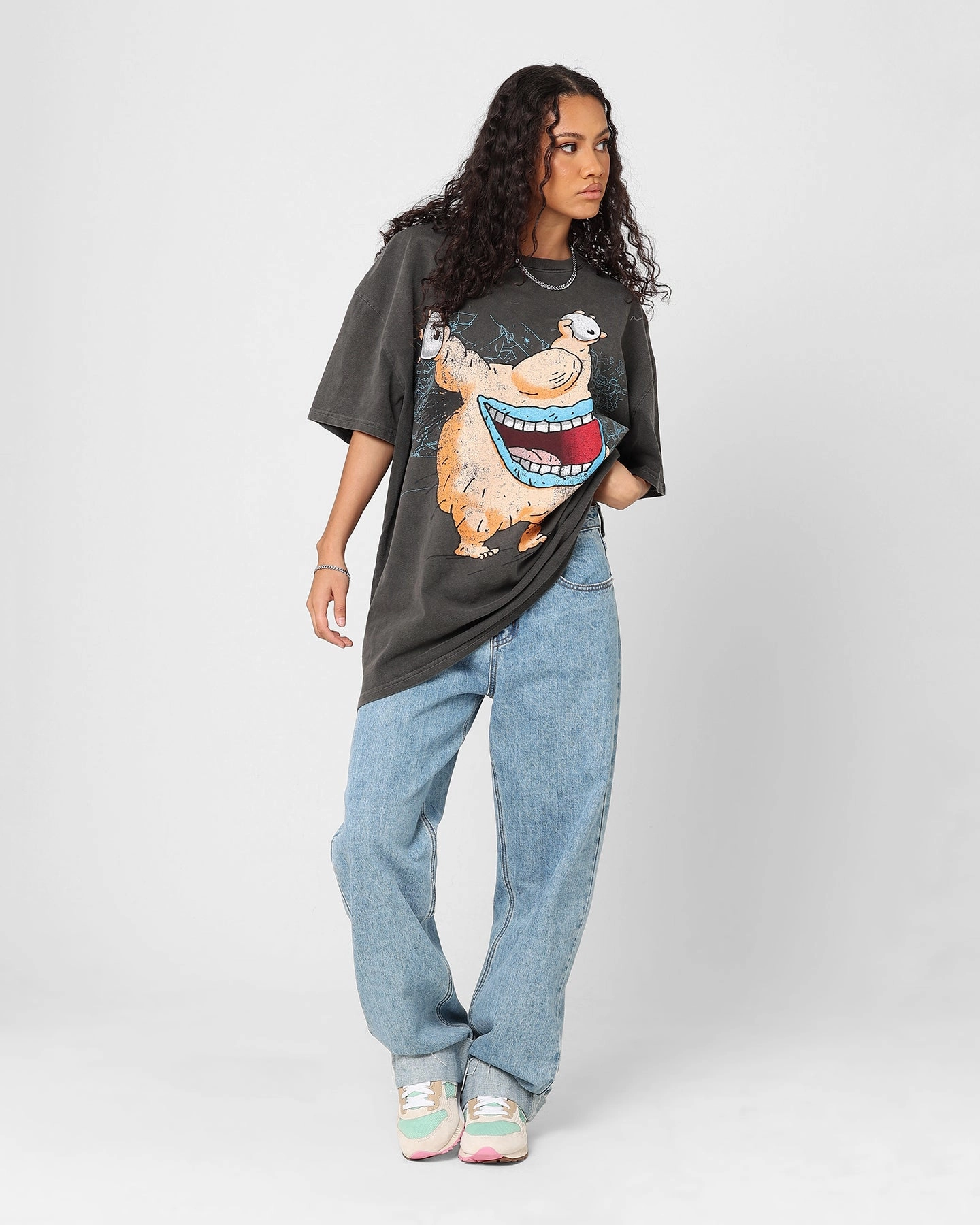 American Thrift X Aaahh!!! Real Monsters Krum Heavyweight Vintage T-Shirt Black Wash Plus Size