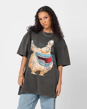 American Thrift X Aaahh!!! Real Monsters Krum Heavyweight Vintage T-Shirt Black Wash Washable Essential Fashion