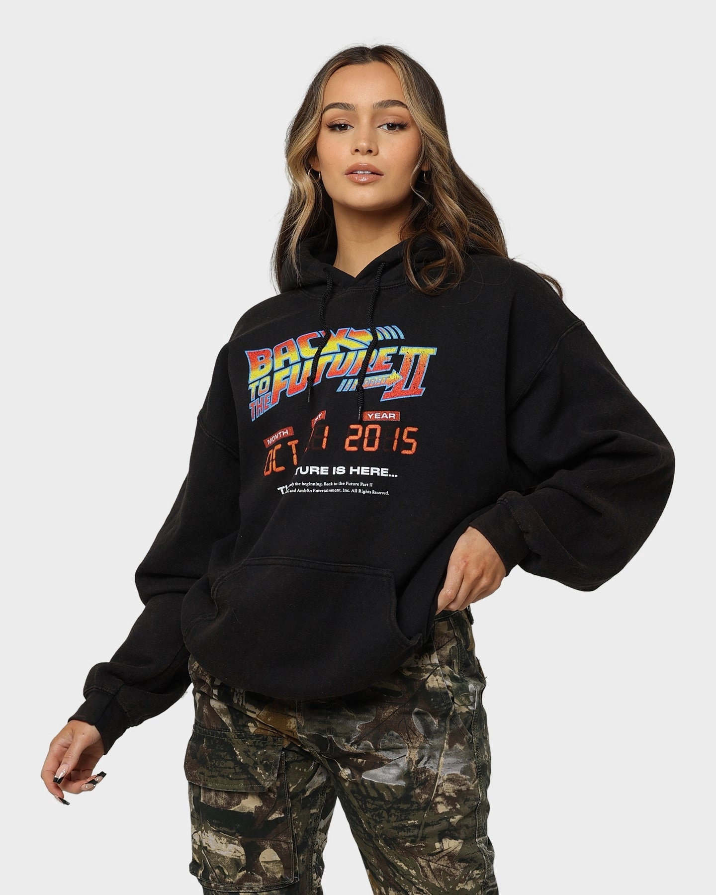 American Thrift X Back To The Future Back To The Future 2 Vintage Hoodie Washed Black Holiday Casual