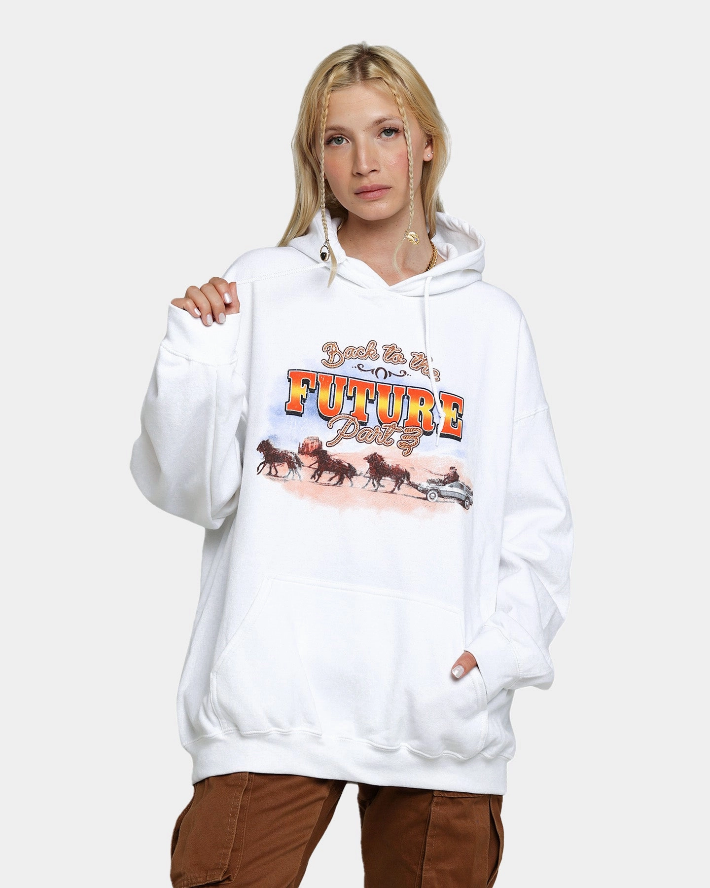 TapedSeams Brand Name American Thrift X Back To The Future Back To The Future 3 Hoodie White