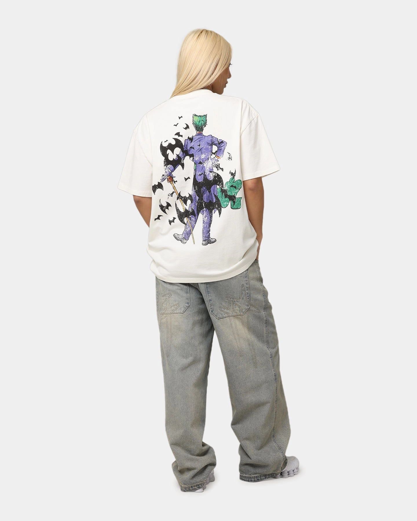 American Thrift X DC Batman The Joker Cane Heavy T-Shirt Off White AntiPilling sports activity