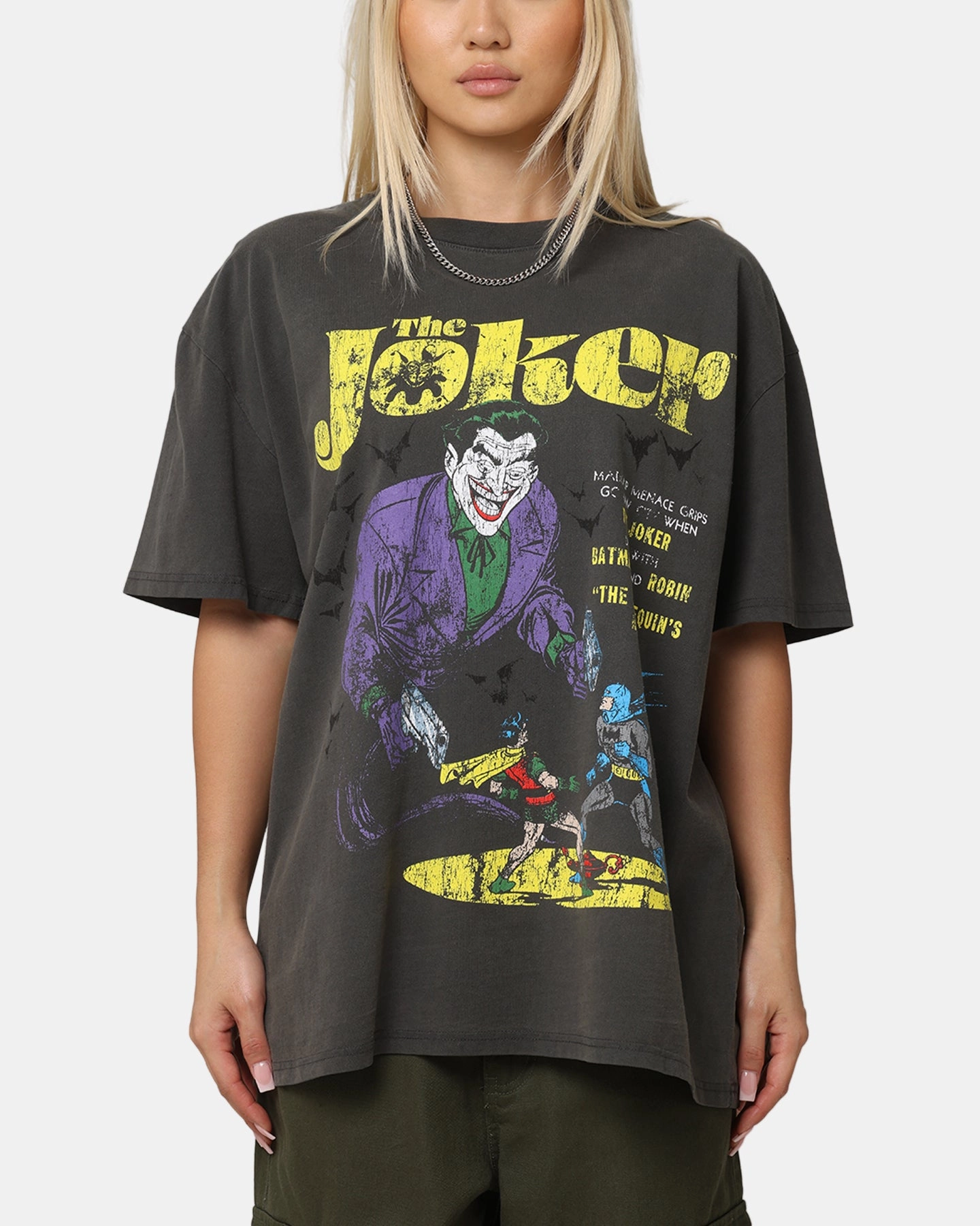 Plus size confidence American Thrift X DC Batman The Joker Harley Hoax Heavy T-Shirt Black Wash