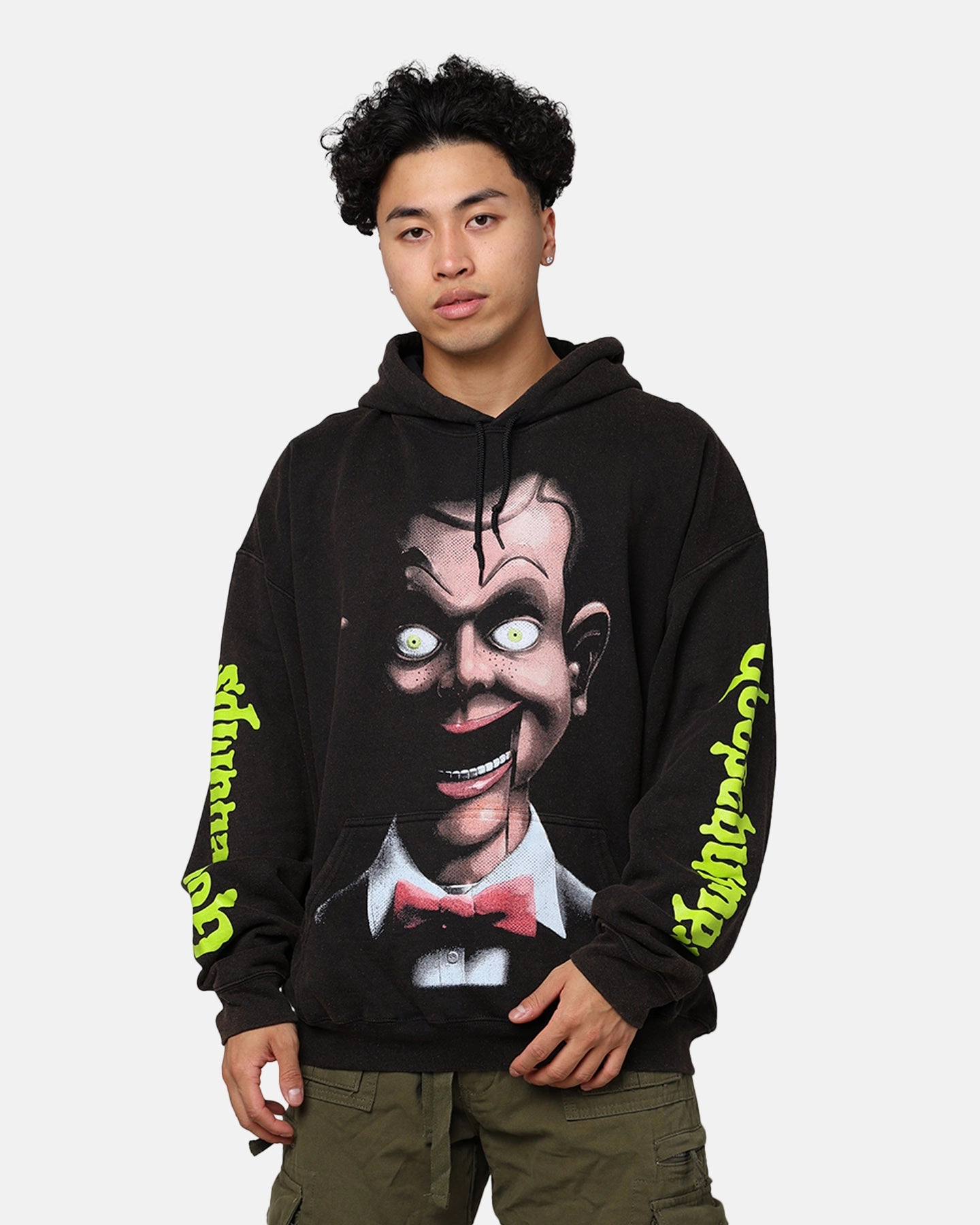 American Thrift X Goosebumps Living Dummy Vintage Hoodie Black Wash Noise Reducing Zippers Anti-pill