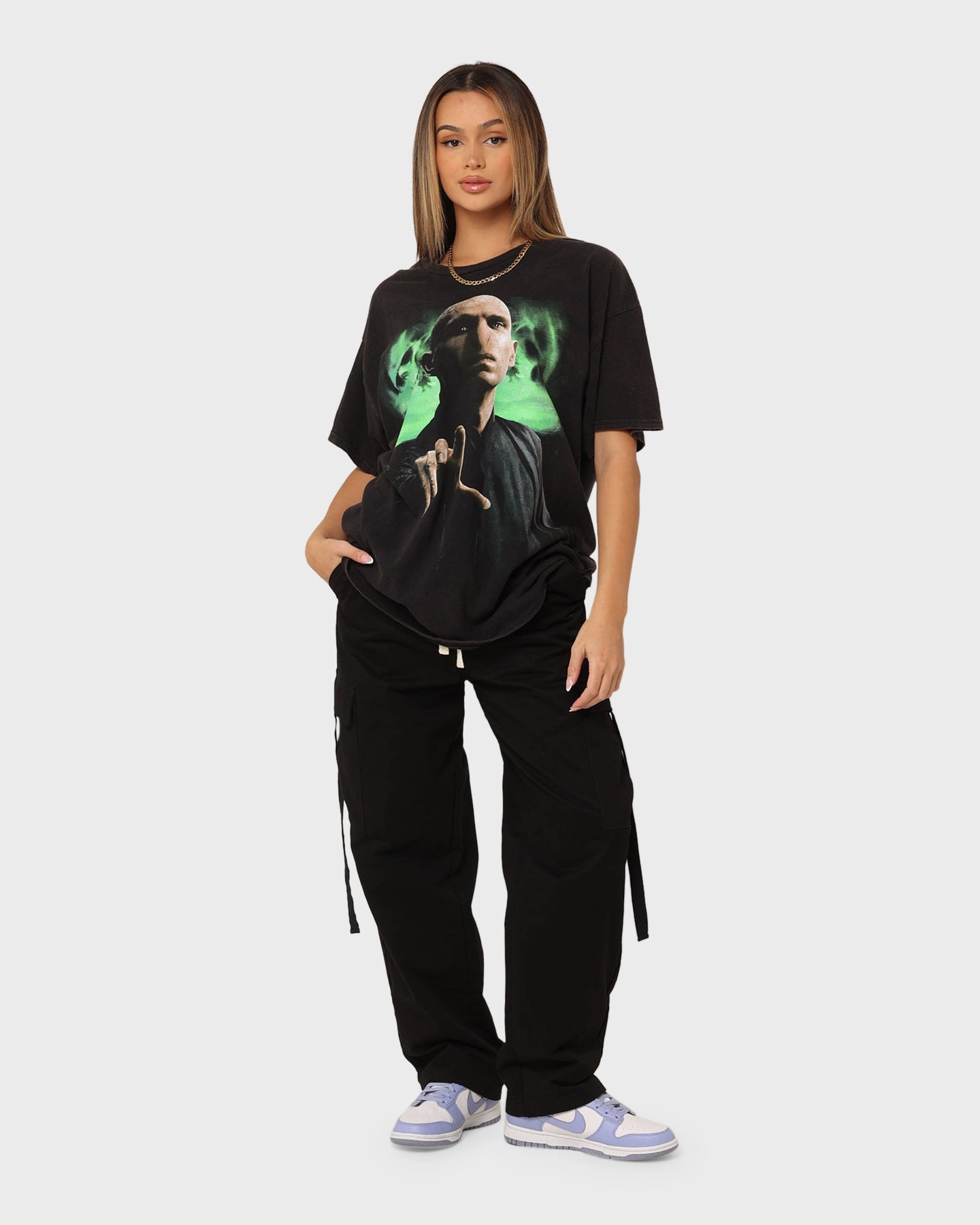 Raw Edge Hem Minimalistic Wear American Thrift X Harry Potter Dark Arts Vintage T-Shirt Black Wash