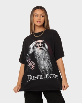 American Thrift X Harry Potter Dumbledore Vintage T-Shirt Black Wash Sporty Top MicroPiqueKnit
