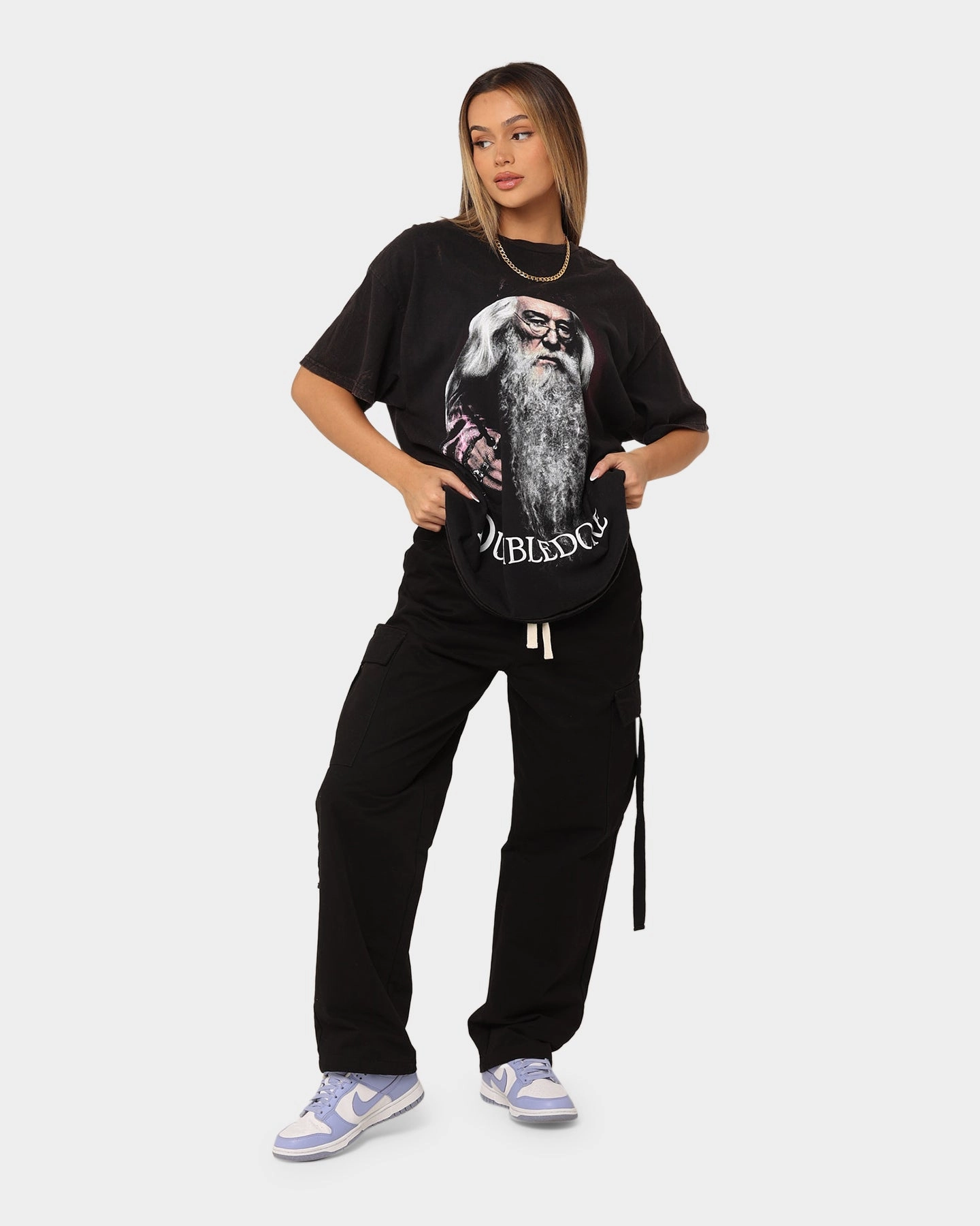 Value for Money Comfy Top American Thrift X Harry Potter Dumbledore Vintage T-Shirt Black Wash