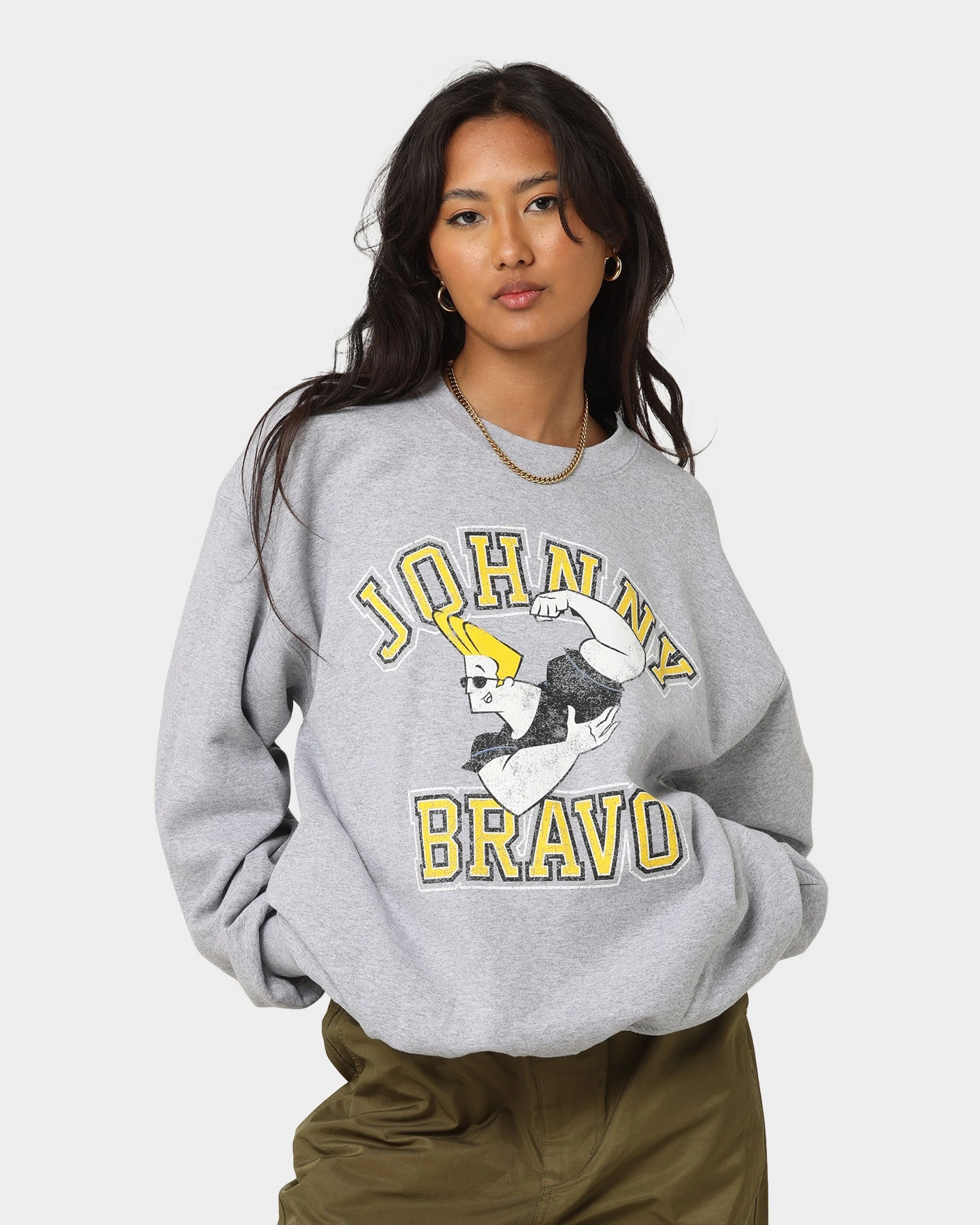 American Thrift X Johnny Bravo Johnny Bravo Crewneck Grey Urban Fashion Unique Design