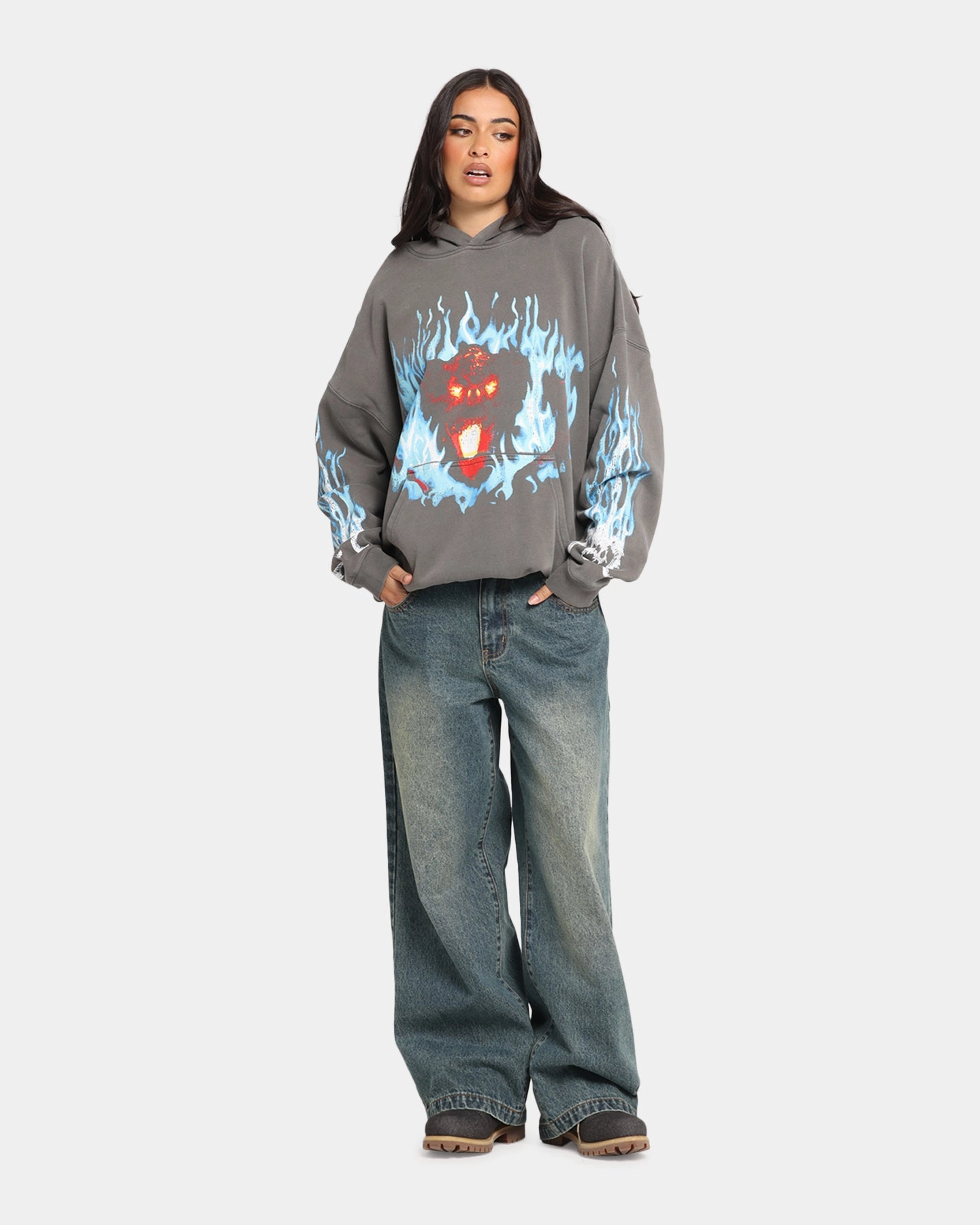 American Thrift X Lord Of The Rings Balrog Premium Hoodie Washed Charcoal Monochrome Palette