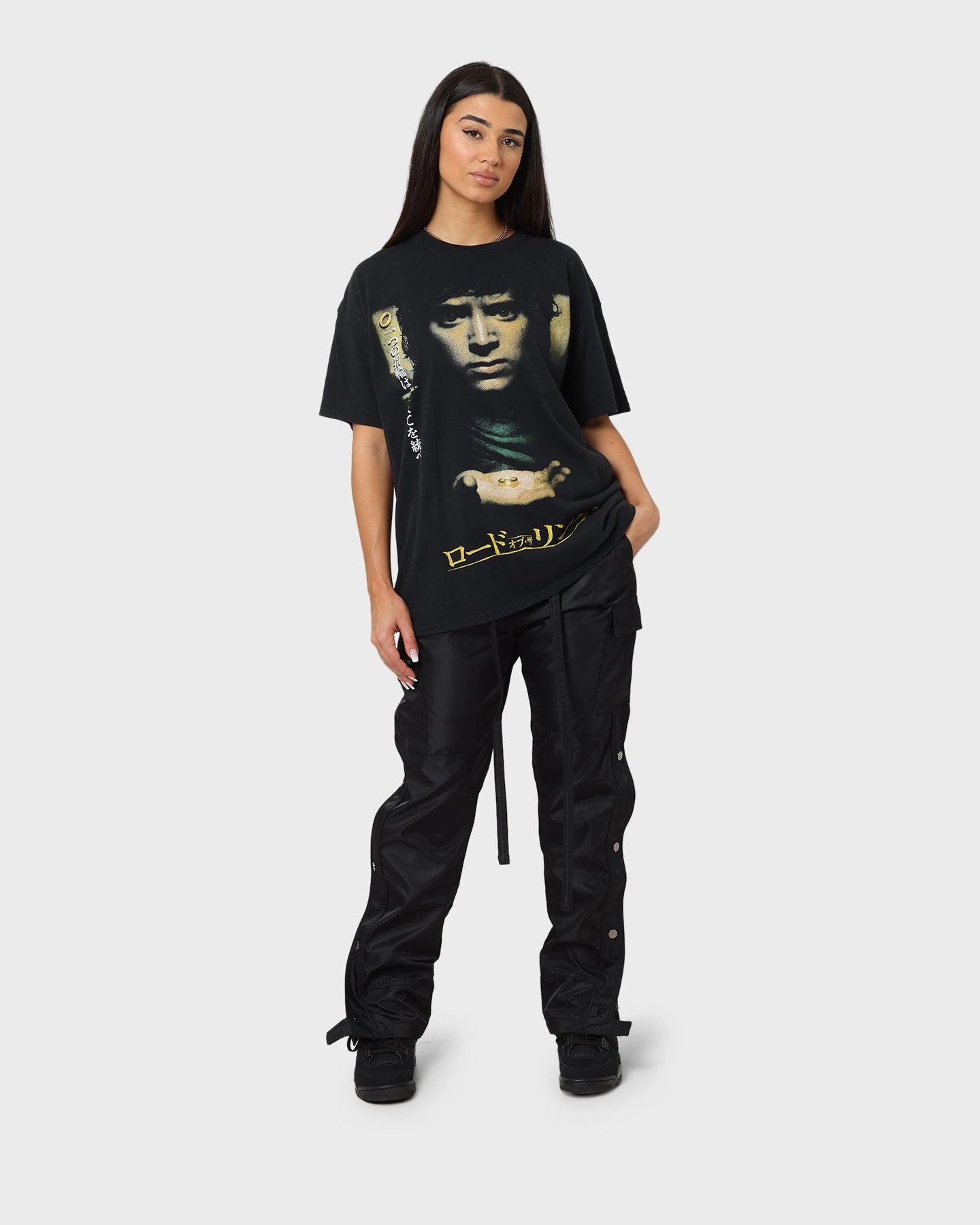 Flexible Shoulder Seams Embroidered Details American Thrift X Lord Of The Rings Fellowship T-Shirt Washed Black