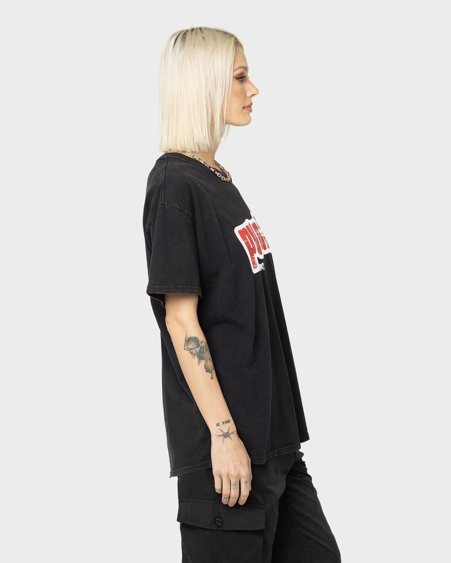 Comfy All-Day Wide Neck Opening American Thrift X MTV Punk'd Vintage T-Shirt Black Wash