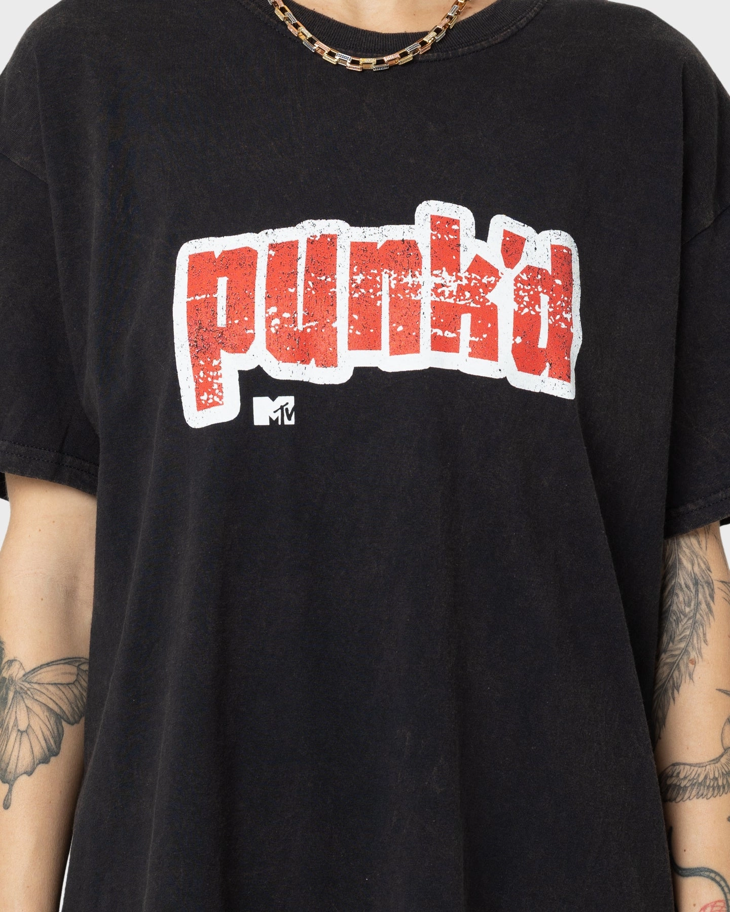 Essential Wardrobe Subtle Embroidery American Thrift X MTV Punk'd Vintage T-Shirt Black Wash