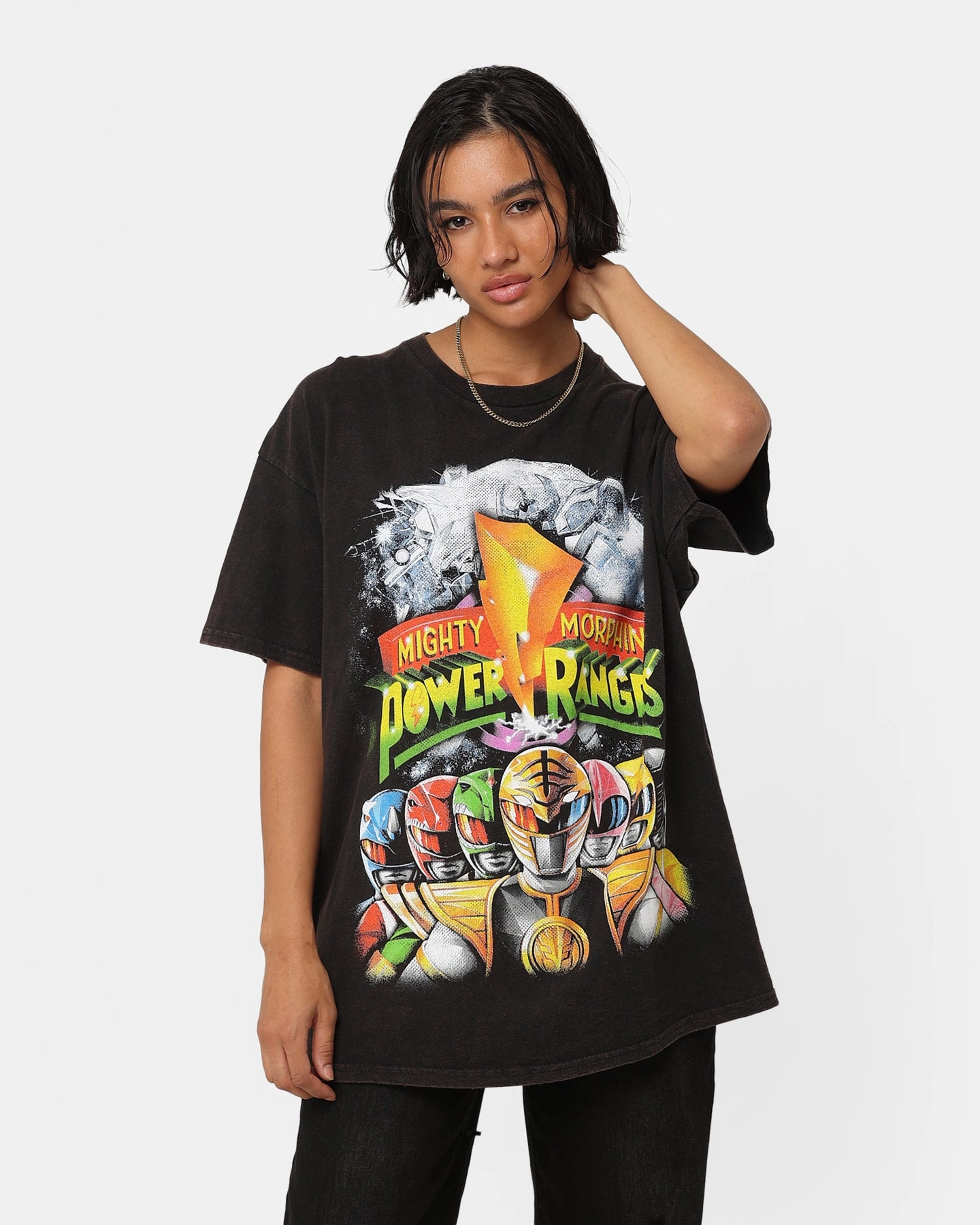 American Thrift X Power Rangers Mighty Morphin Vintage T-Shirt Black Wash Breathable Look