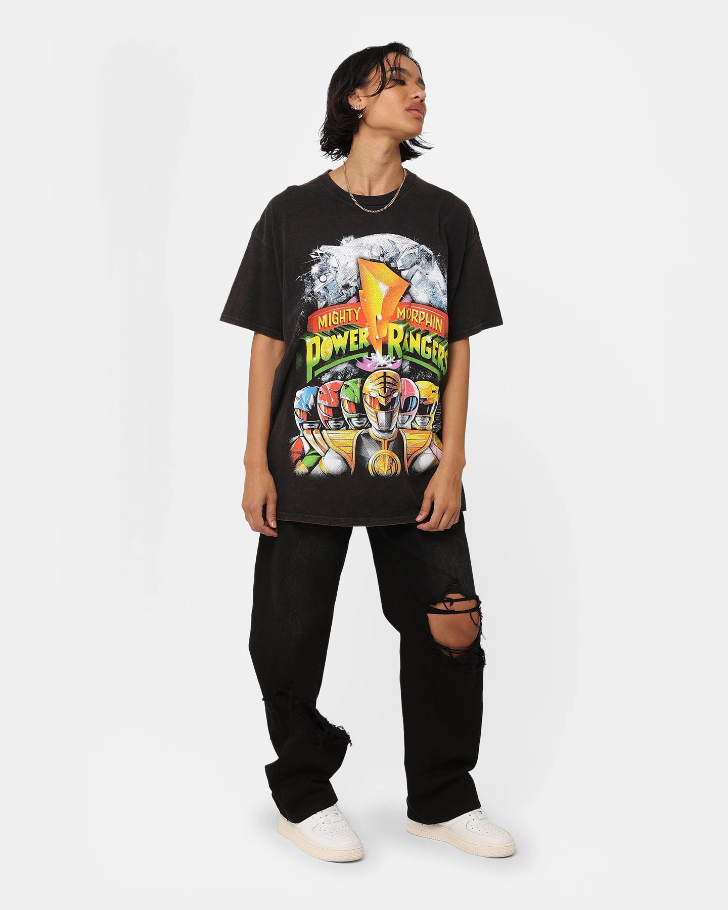 American Thrift X Power Rangers Mighty Morphin Vintage T-Shirt Black Wash Minimalist Look
