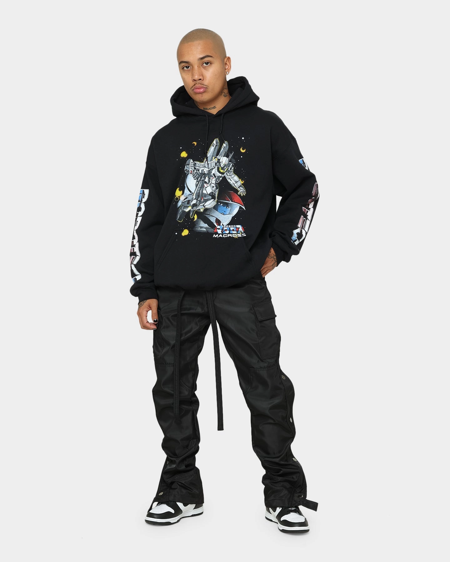 American Thrift X Robotech Macros Saga Hoodie Black Trendy Outerwear All Day Use