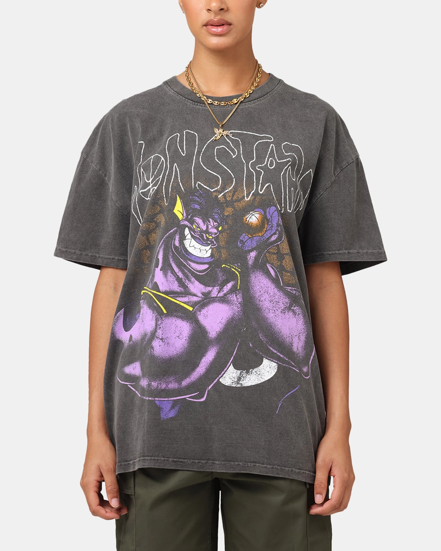 Layered Collar American Thrift X Space Jam Monstars Heavyweight Vintage T-Shirt Black Wash