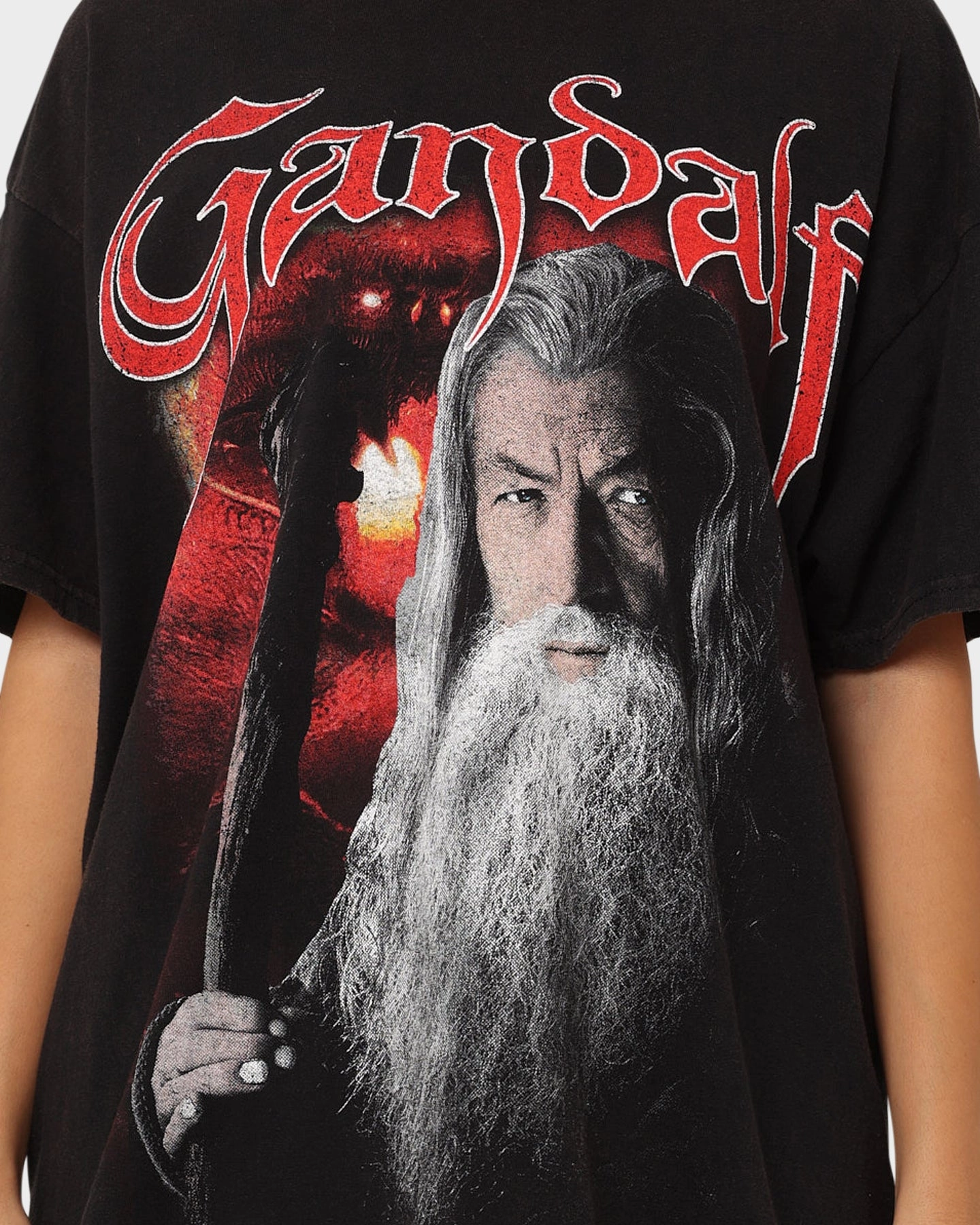 American Thrift X The Lord Of The Rings Gandalf Vintage T-Shirt Black Wash High Density Cotton